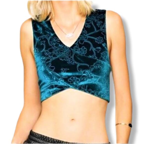 Anthro Staring At Stars Blue Velvet Crop Top M Cocktail Holiday Festival Party - Picture 1 of 10